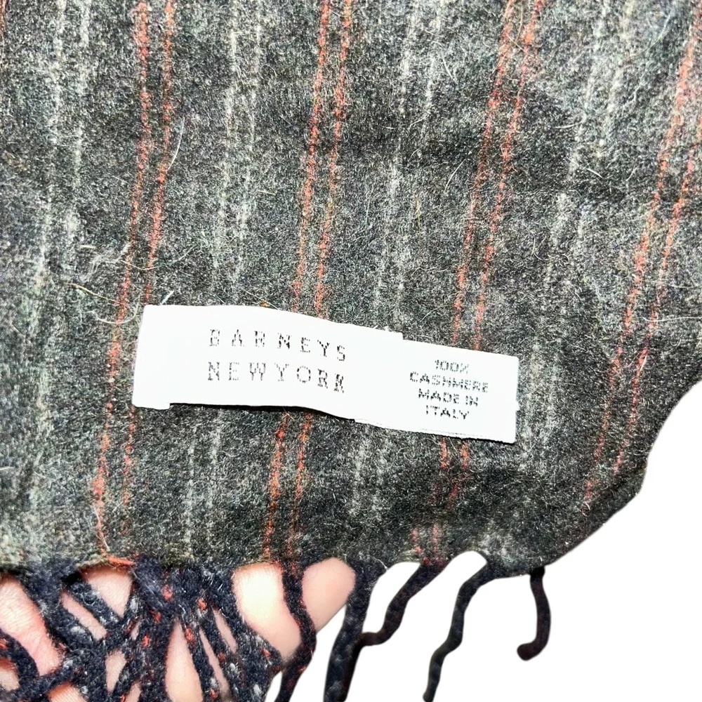 Barneys New York 100% Cashmere charcoal pin stripe scarf
